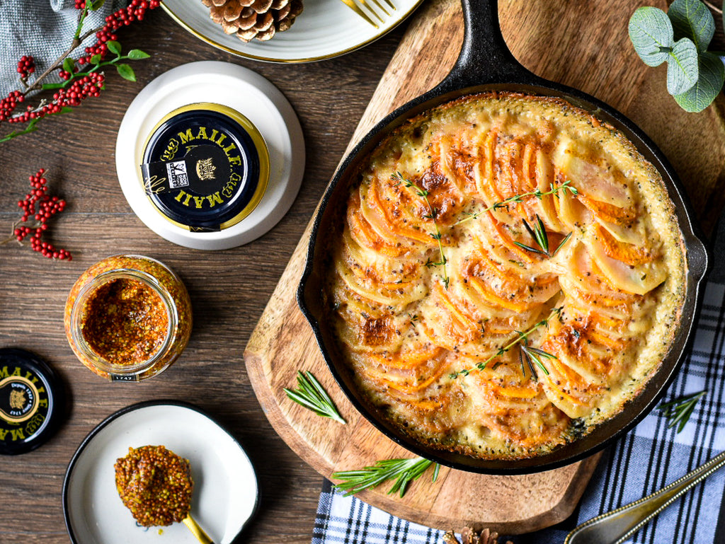 Two potato gratin with Maille Mustard!