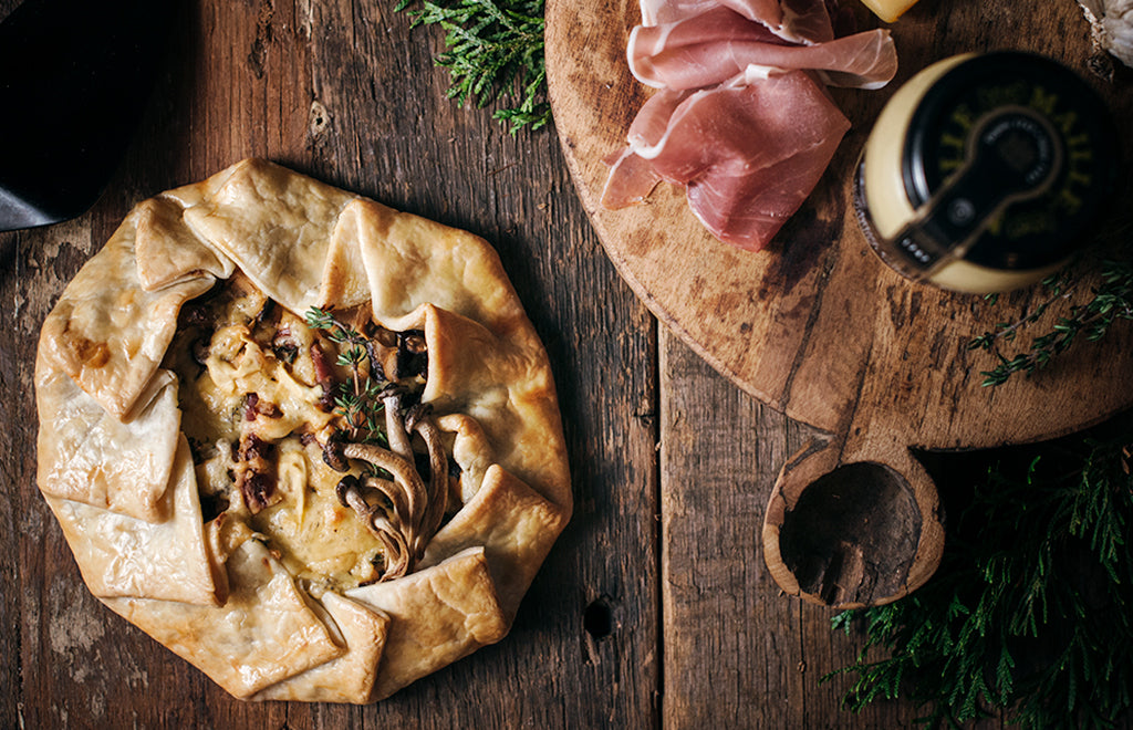 Mushroom, Prosciutto, and Gouda Galette