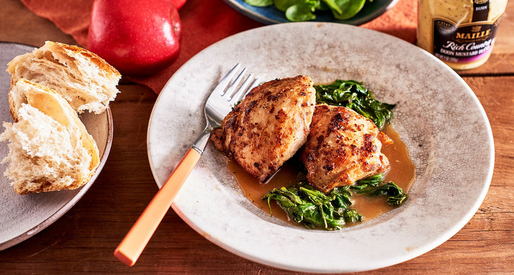Cider Braised Chicken over Greens