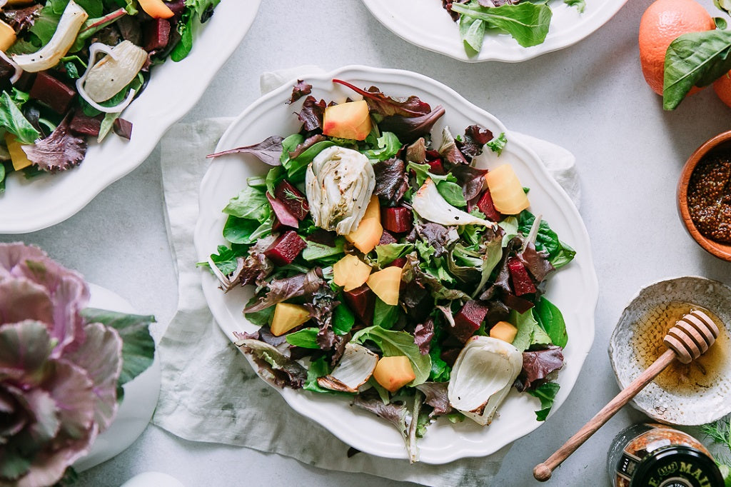 Roasted Fennel Beet Salad with Homemade Honey Mustard Vinaigrette
