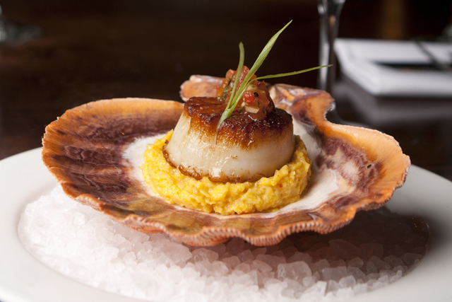 Risotto with scallops, mustard with Chardonnay White Wine and White Truffle from Alba