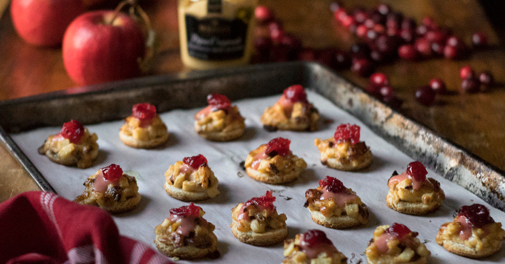 Apple, Onion, & Gouda Canapés with Cranberry and Mustard Sauce