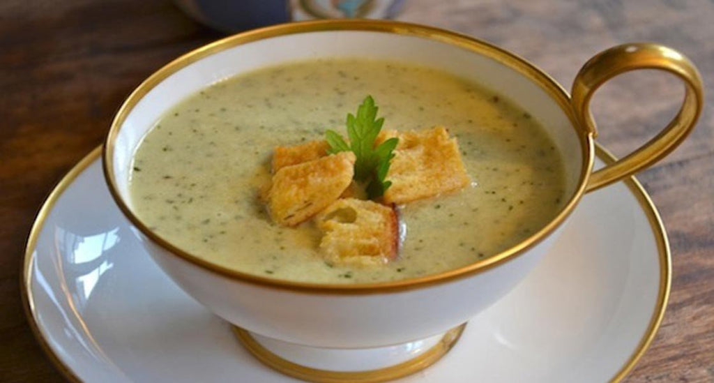 Cucumber Gazpacho with Mustard Croutons