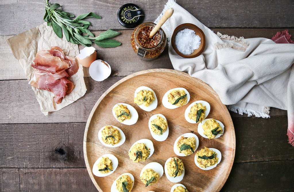 Prosciutto & Crispy Sage Deviled Eggs