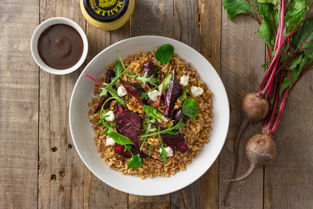 Maille Farro, Beets and Goat Cheese with Dijon Balsamic Vinaigrette