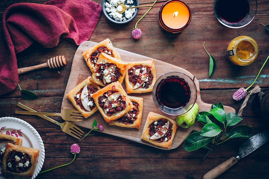 Caramelized Onion, Bacon, & Goat Cheese Puff Pastry Squares