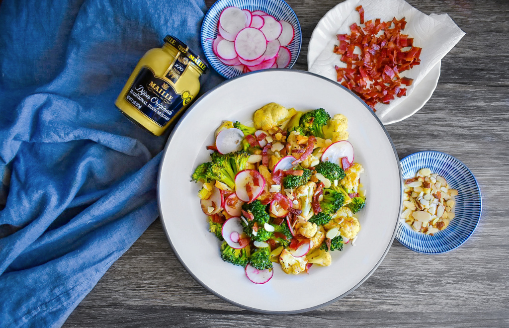 Dijon Roasted Broccoli, Cauliflower & Bacon