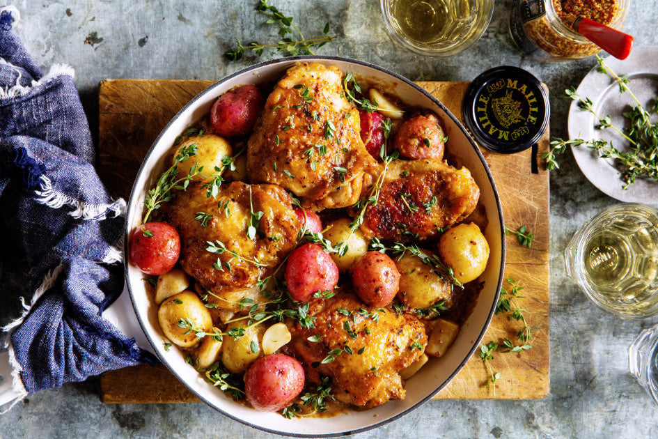 Mustard Chicken Thighs + Baby Potatoes