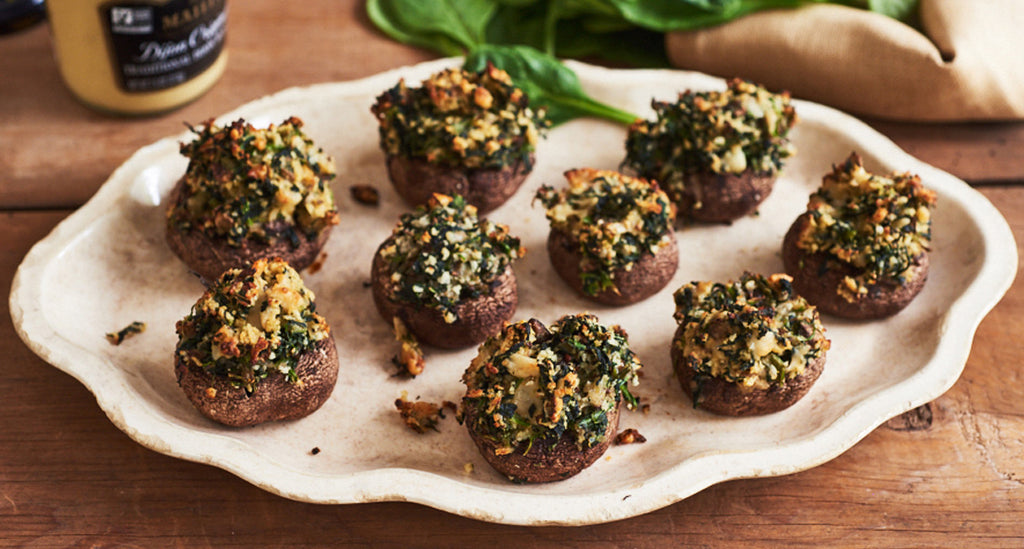 Plant Based Stuffed Mushrooms with Spinach