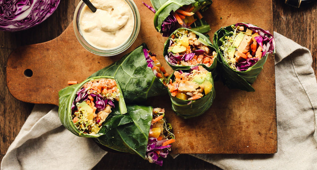 Rainbow Collard Wraps with Maille Dijon Tahini Sauce