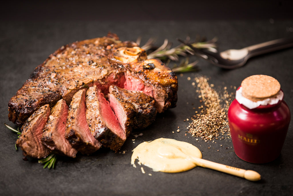 T-Bone steaks with Maille black truffle mustard