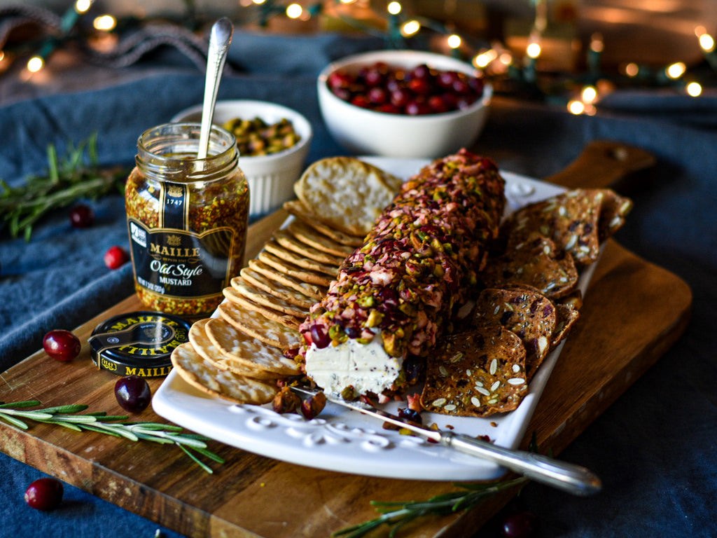 Cheese Log with Cranberry Pistachio Crust